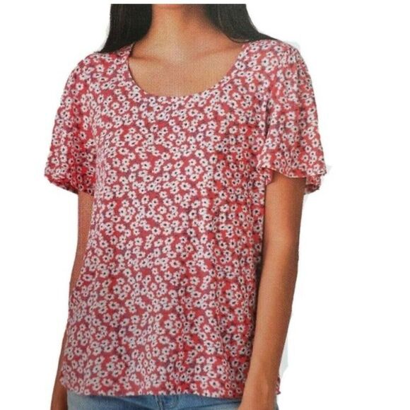 Lucky Brand Women's XL Red Floral Flutter Sleeve Blouse - Picture 1 of 8